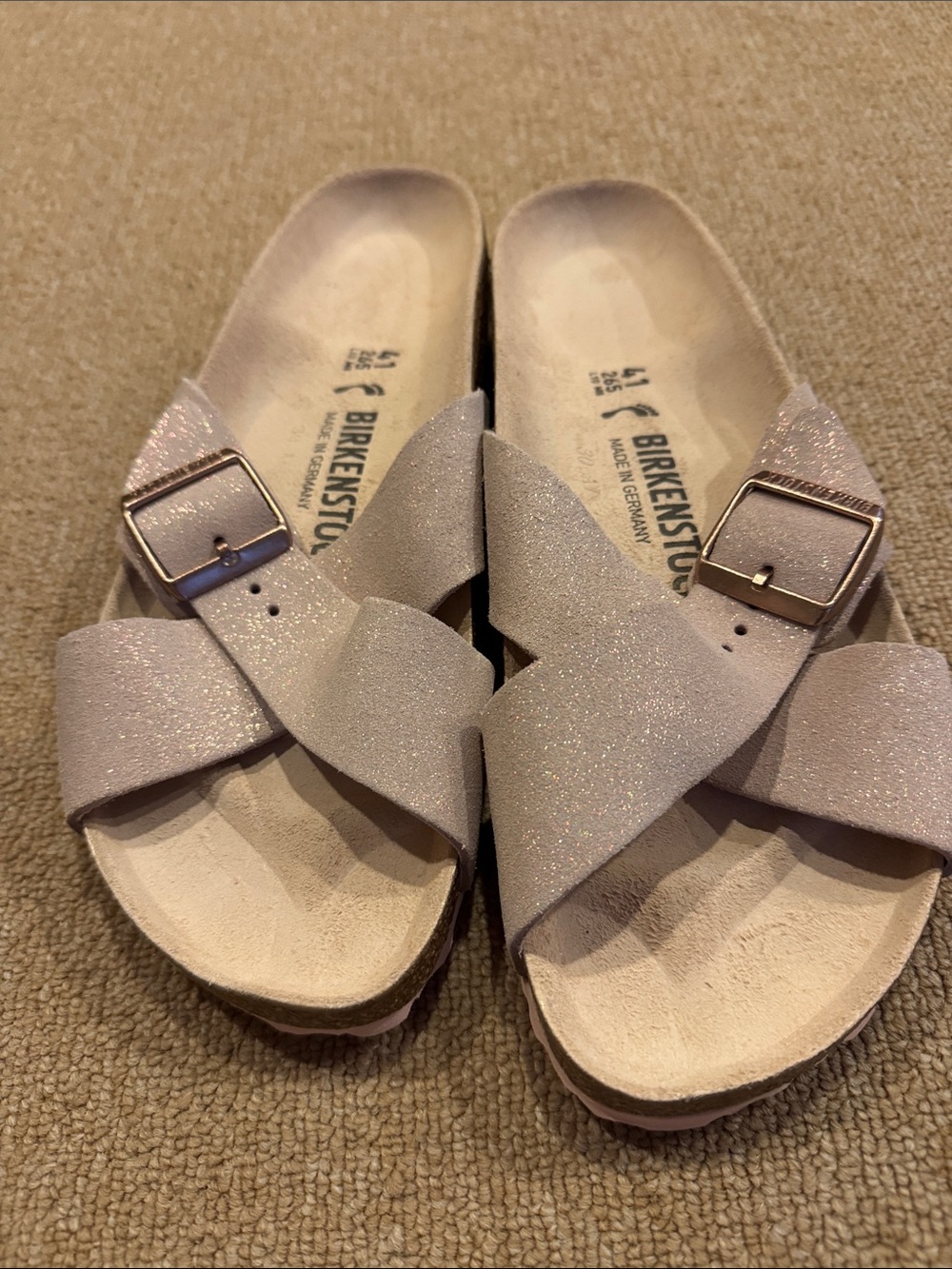 Birkenstock Women's Glitter Cross-Strap Sandals in Pale Pink - Picture 4 of 7